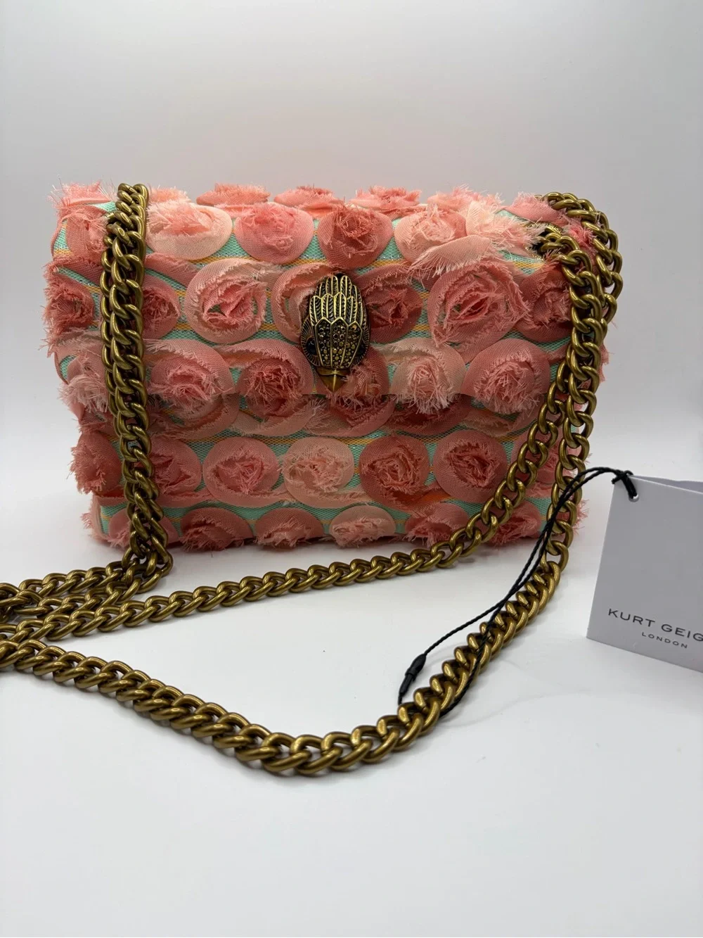 Kurt Geiger Pink Floral with green background Chain/crossbody